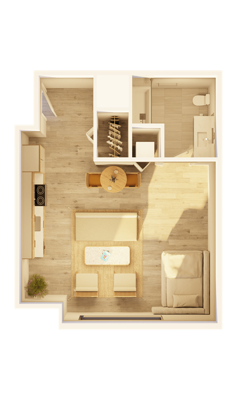 Floor plan for studio, 1 bath, 550 sqft